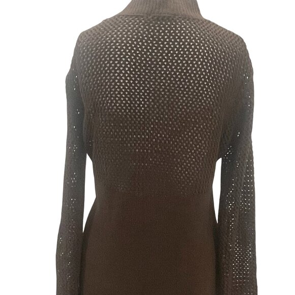 Zara Chocolate Brown Knit Sweater Dress Pointelle Balloon Sleeve Mini Size L - Picture 7 of 11